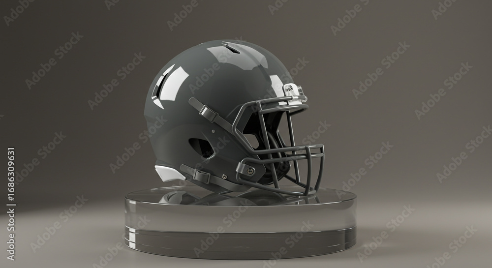 Fototapeta premium Sleek Gray American Football Helmet Mockup on Display.