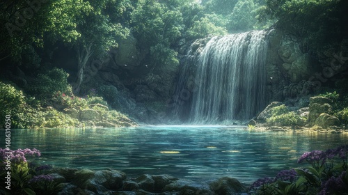 Tranquil Waterfall in Lush Rainforest