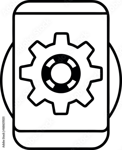 Smartphone technology with gear icon and outline vector for setting app optimization and development concept graphic design element on mobile screen