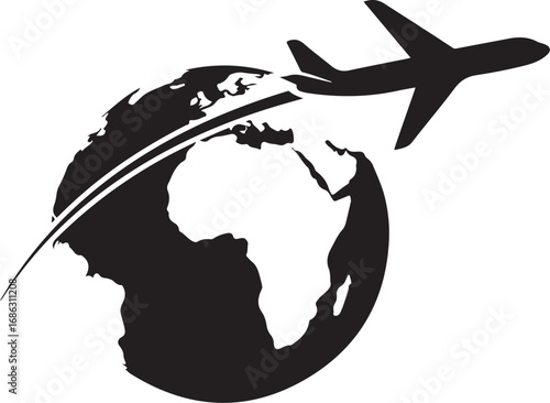 silhouette of airplane Global Travel and Aviation Icon

Airplane Flying Around the World Silhouette

International Tourism and Logistics Vector