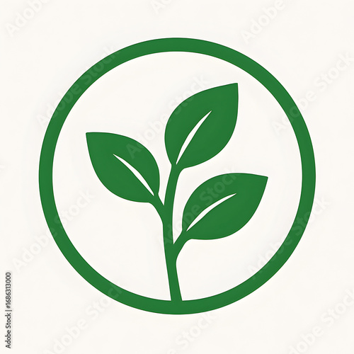 Green plant sprout inside a circular border on a light background leaf leaves
