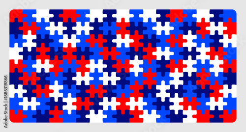 Jigsaw puzzle background inspired in american flag color palette. Vector stock illustration.	