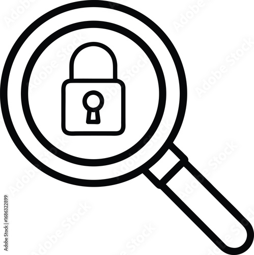 Magnifying glass over a padlock, representing security and investigation
