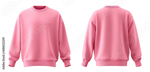 Front and back view of a bright pink crewneck sweatshirt
