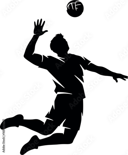 Silhouette of a volleyball player jumping to spike the ball during a match, dynamic sports action illustration
