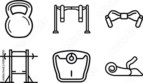 Kettlebell pull up bar resistance band barbell scale yoga mat icons pullup