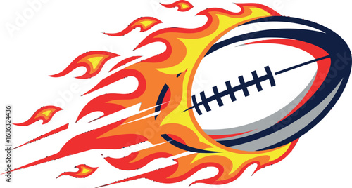 American Football on Fire - Dynamic Graphic Illustration of a Flaming Sports Ball