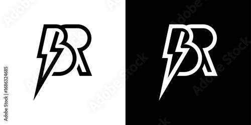 Initial BR letter logo with lightning bolt logo vector design