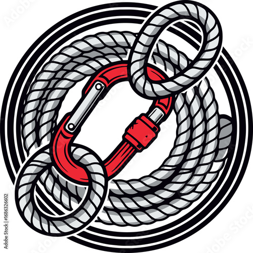 Climbing Gear Graphic Rope, Carabiner, and Safety Equipment Illustration