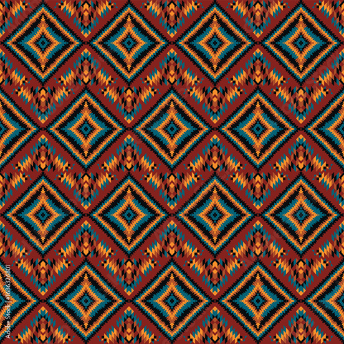 American tribal ethnic native pattern seamless.Traditional Navajo,Aztec,Apache,Southwest and Mexican style fabric pattern.Abstract vector motif pattern.For fabric,clothing,blanket,woven,wrap,decorate.