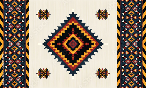 American tribal ethnic native pattern.Traditional Navajo,Aztec,Apache,Southwest and Mexican style fabric pattern.Abstract vector motifs pattern.For fabric,clothing,blanket,carpet,woven,wrap,decoration