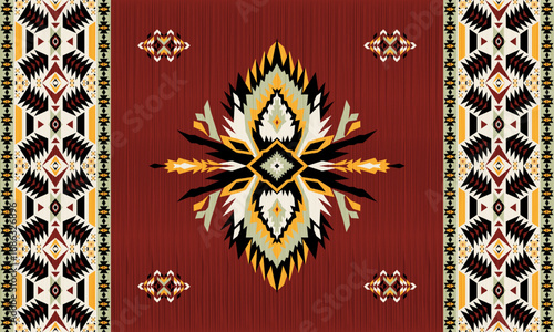 American tribal ethnic native pattern.Traditional Navajo,Aztec,Apache,Southwest and Mexican style fabric pattern.Abstract vector motifs pattern.For fabric,clothing,blanket,carpet,woven,wrap,decoration