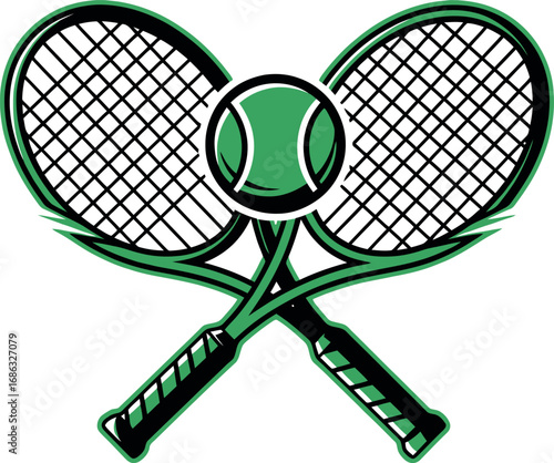 Crossed tennis rackets with a tennis ball, representing the sport of tennis and athletic competition