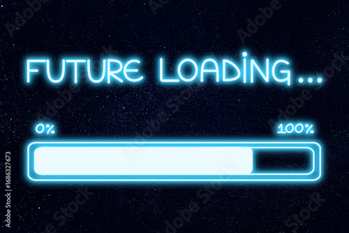 progress bar with future loading text, neon illustration