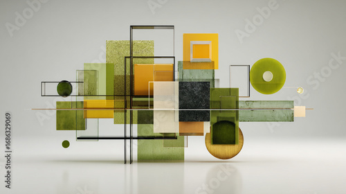Fototapeta Naklejka Na Ścianę i Meble -  Abstract 3d rendering of geometric cubes and squares arranged in modern composition creating depth symmetry and structure for digital art design background or architectural visualization concept