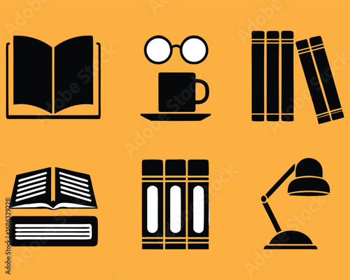 Stylized Vector Illustration of Reading and Studying Essentials with Books and Coffee