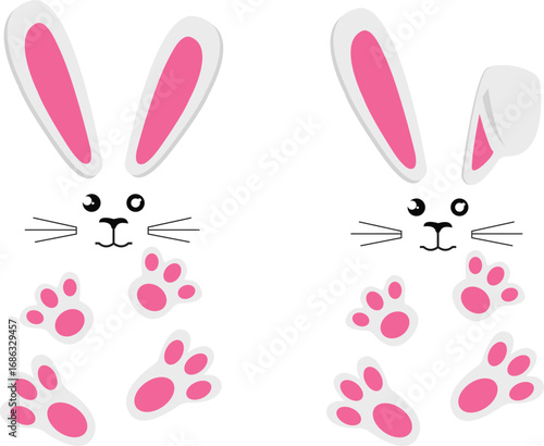 Cute bunny muzzle with ears eyes nose mouth