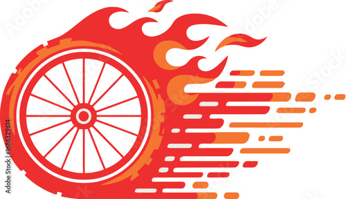 Fiery Bicycle Wheel Speed, Power, and Action Sports Logo Design