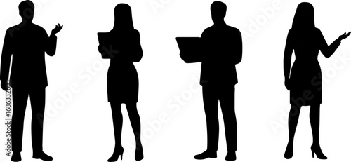 silhouette business officer man woman posture in black shapes element on white background