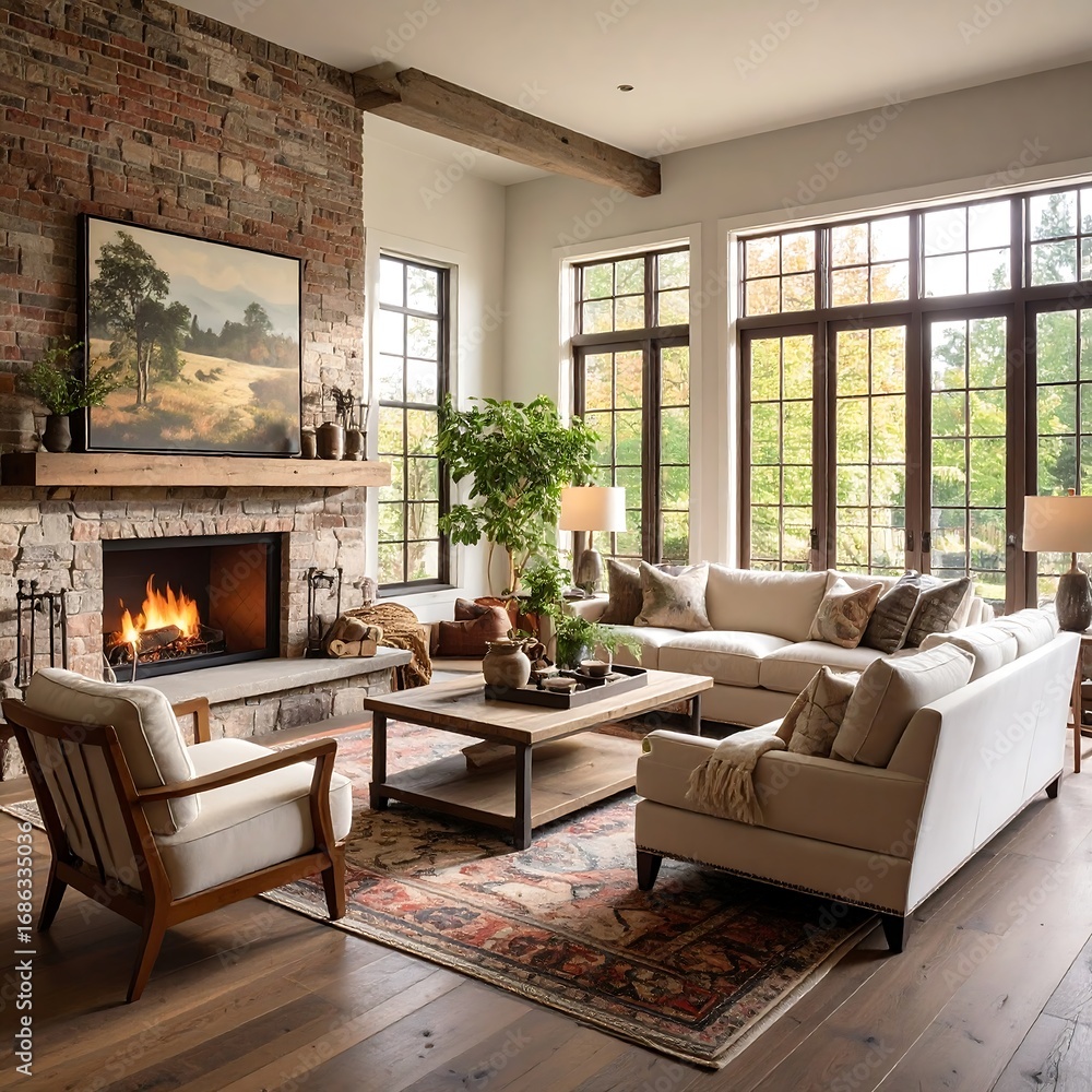 Fototapeta premium Cozy modern farmhouse living room (1)