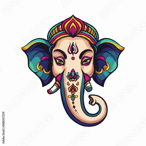 Vector Illustration of Ganesha Elephant Head in Modern Colorful Style for Spiritual and Cultural Designs