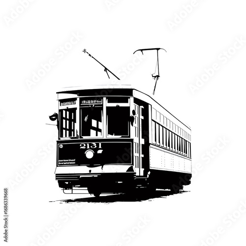 Vintage Streetcar Monochromatic Illustration of a