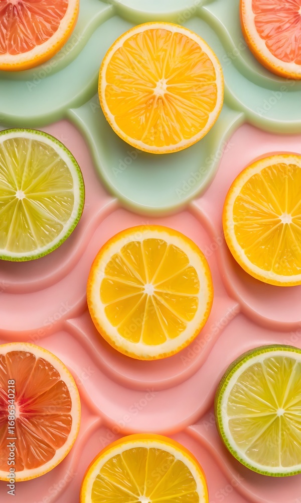 Obraz premium Citrus Fruit Slices on Wavy Background