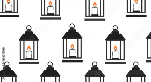 Seamless pattern featuring vintage lanterns with glowing candles, perfect for adding a warm and nostalgic touch to designs