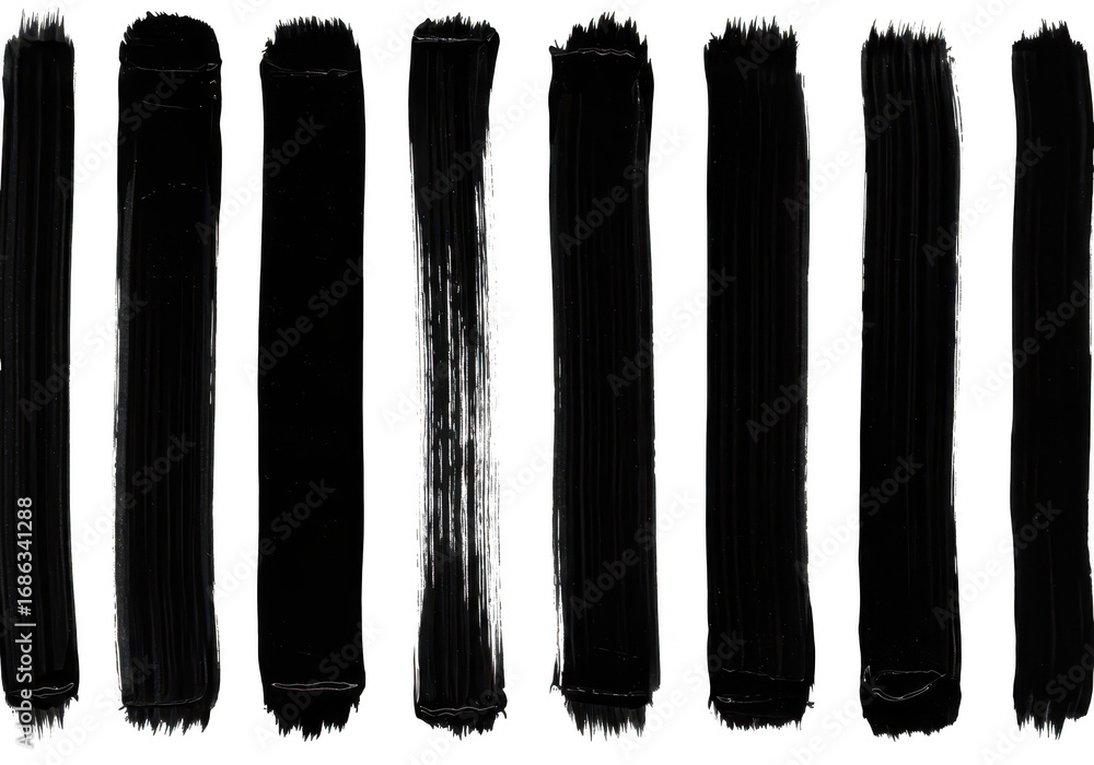 Fototapeta premium Several black brush strokes isolated on transparent background