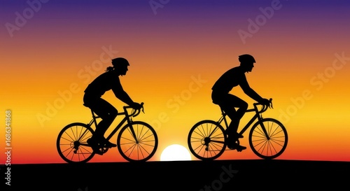 Wallpaper Mural Two cyclists ride through a colorful sunset, silhouettes against vibrant sky. Torontodigital.ca