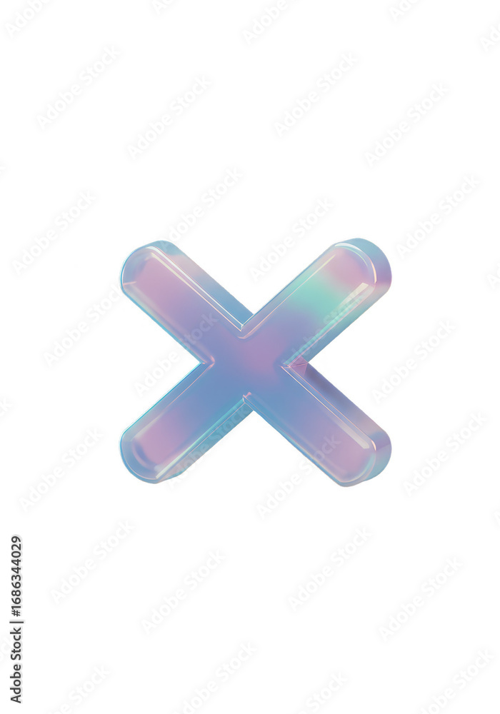 Fototapeta premium 3D Iridescent X Cross Mark Symbol Isolated On Transparent Background Illustration