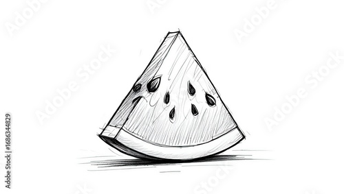 Minimalist watermelon slice pencil sketch.