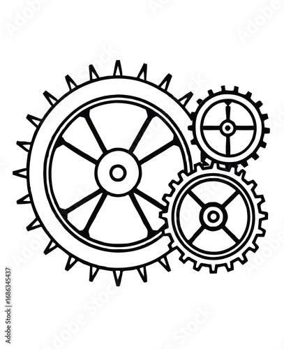Black and White Gear Illustration Depicting Mechanical Design and Steampunk Aesthetic