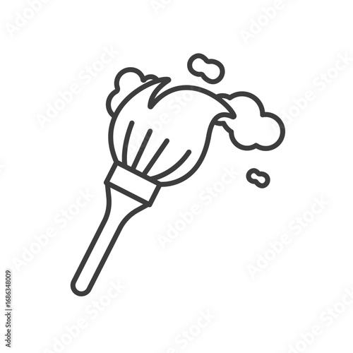 A simple black outline icon of a paint brush angled slightly with paint splatters to the right. Editable stroke. Icon vector illustration