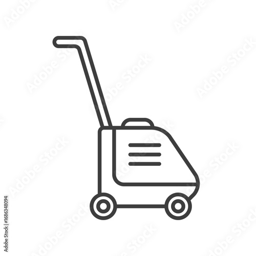 A wheeled cleaning machine icon with a handle. Editable stroke. Icon vector illustration