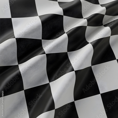 3D Render of a Waving Checkered Flag with Black and White Squares