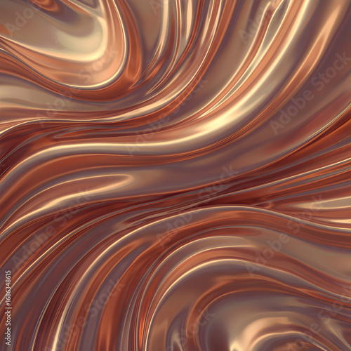 3D Render of Abstract Metallic Copper Swirling Texture Background