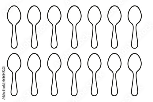 Minimalist spoon seamless pattern. Simple line art background. Kitchen utensil and cutlery vector illustration. Modern design element for restaurant menu, cafe, or cooking blog.