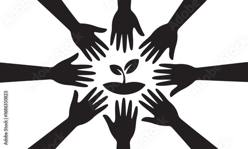 Hands Circle Sprout Symbolizing Unity and Growth in Environmental Conservation Efforts