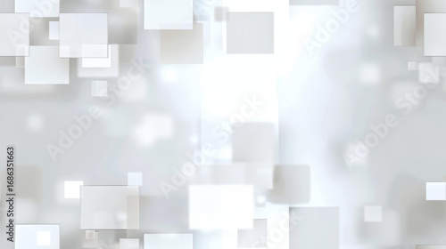 Minimalist abstract background with white squares and soft light creating serene atmosphere