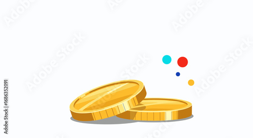 Golden coins stacked and sparkling with colorful dots suggesting wealth growth and financial opportunity