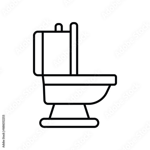 A side view of a toilet icon depicted with a black outline. Editable stroke. Icon vector illustration