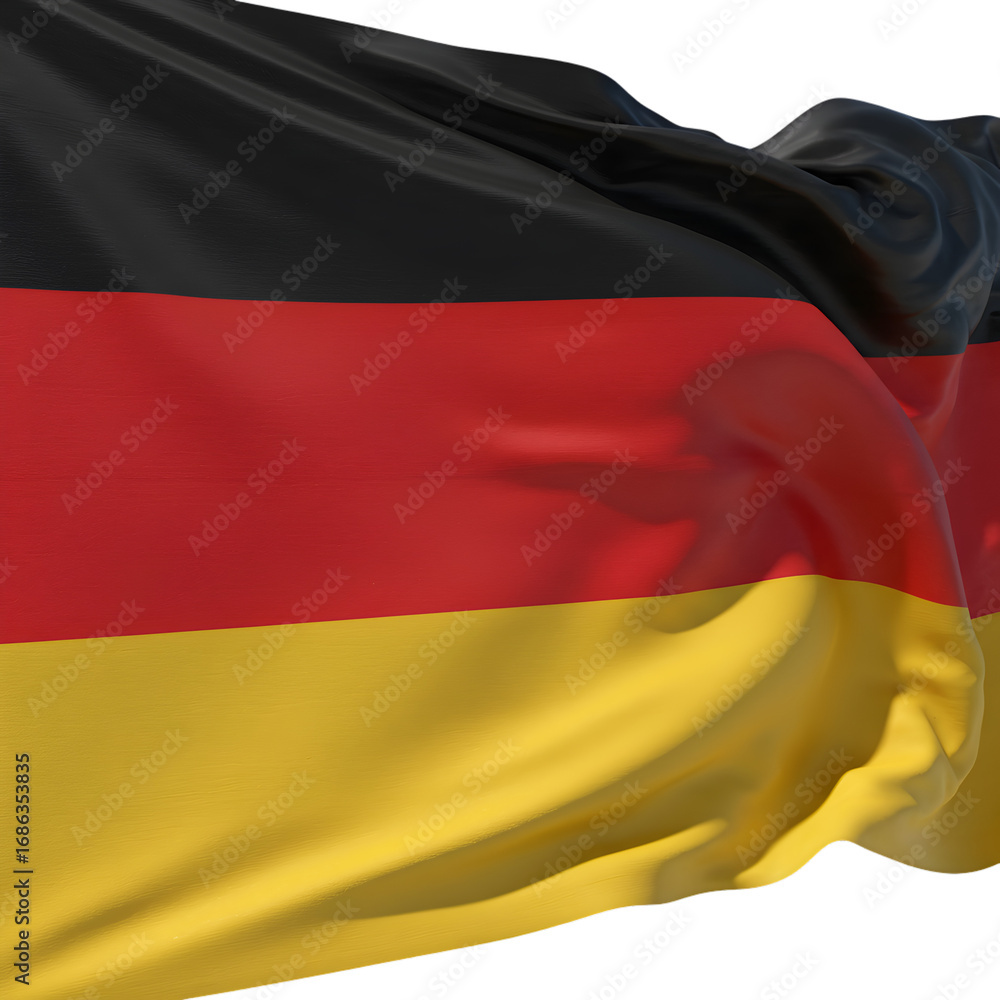 Naklejka premium 3D Render of Waving German Flag in Black Red and Yellow with Transparent Background