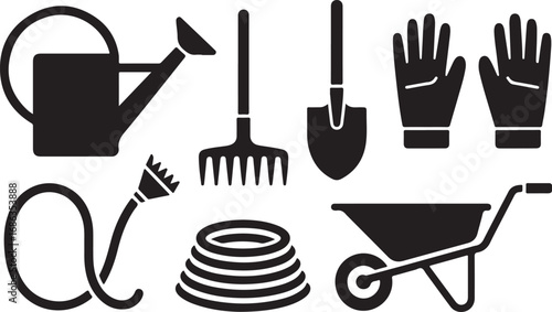 Gardening Tools Icons on Transparent Background for Outdoor Activities