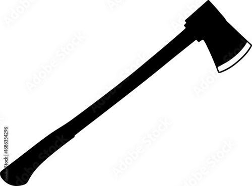 Axe silhouette with wooden handle on white background