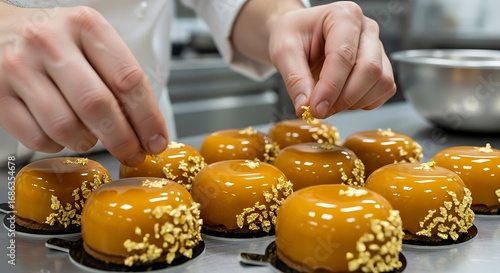 Expert Pastry Chef Carefully Arranging Dessert.