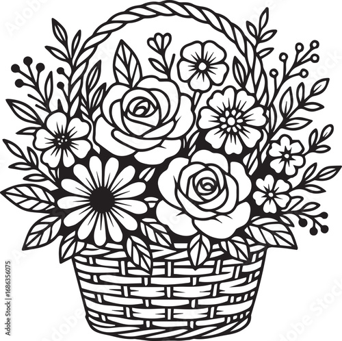 flower busket in black and white