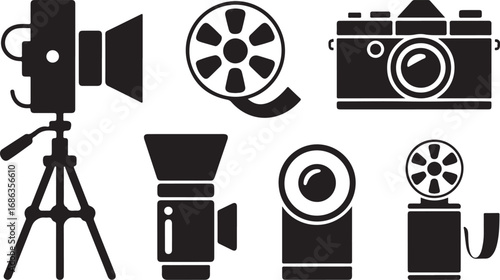 Filmmaking Equipment Icons Set for Video Production and Photography Studio Gear