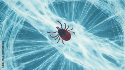 A detailed macro view of a tick against a protective light barrier, highlighting its menacing form.