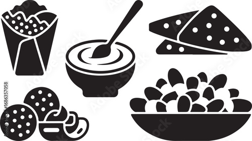Mexican Food Icons Collection Vector Illustration Silhouette on Transparent Background